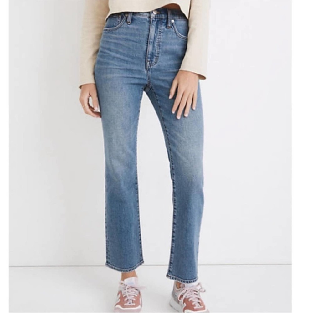 Madewell Women's Slim Demi-Boot Jeans Size 32 NWT Blue Flare High Rise $128 NWT - Picture 2 of 14